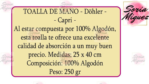 Imagen 3 de 5 de Toalla Mano Social Capri Dohler 30 X 45 Cm Algodón Flecos