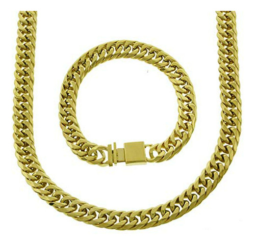 Cuban Link Dorado, Acero Inoxidable, 12mm, Varios Tamaños