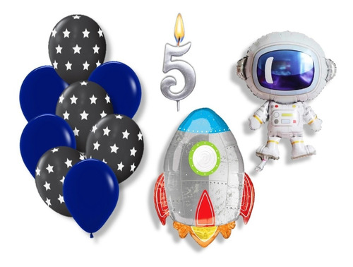 Globo Metalizado Astronauta Cohete Pack