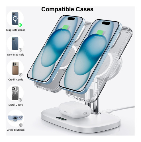 Swanscout Wireless Charger for Magsafe, Magnetic Charger Dual for iPhone 16/15/14/13/12 Series, Charging Station for AirPods Pro 2/Pro/4/3/2, 706 m for Apple