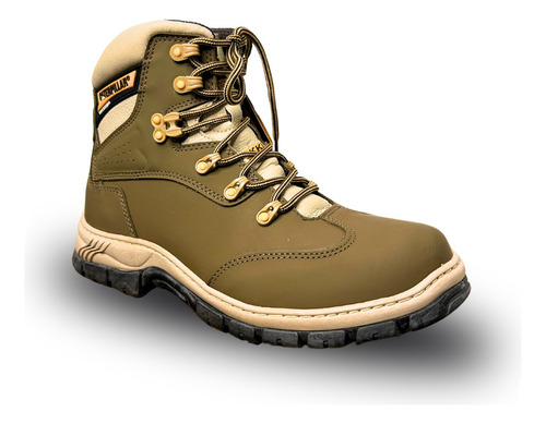 Bota Botina Couro Caterpillar Cano Médio Solado Tratorado