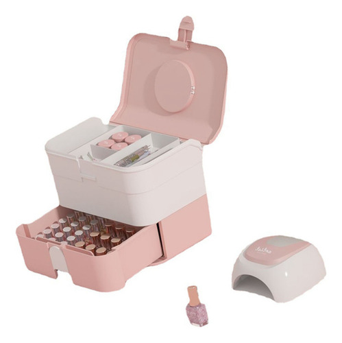 Caja Grande De Almacenamiento De Cosméticos Rosa Con Asa