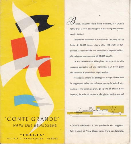 1958 Folleto Transatlantico Conte Grande Navigazione Genova