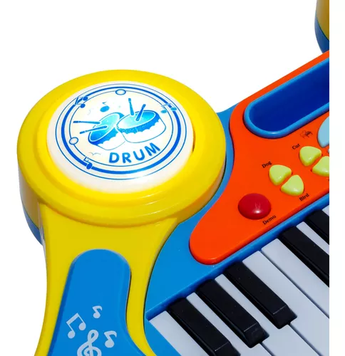 Piano Teclado Infantil com 31 Teclas, Microfone e Banco para