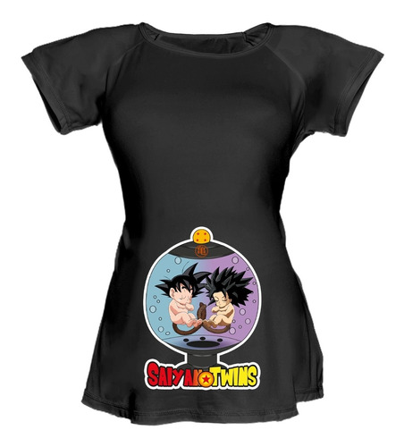 Blusa Para Embarazo Ranglan Negra- Dragonball Mellizos Twins