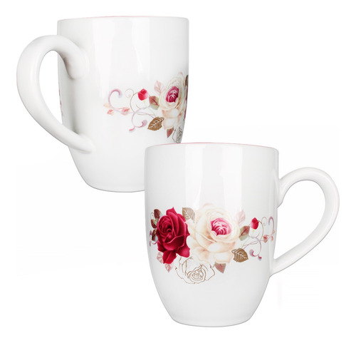 Juego 6 Tazas Decoradas Flores Cerámica 380 Ml Vencort