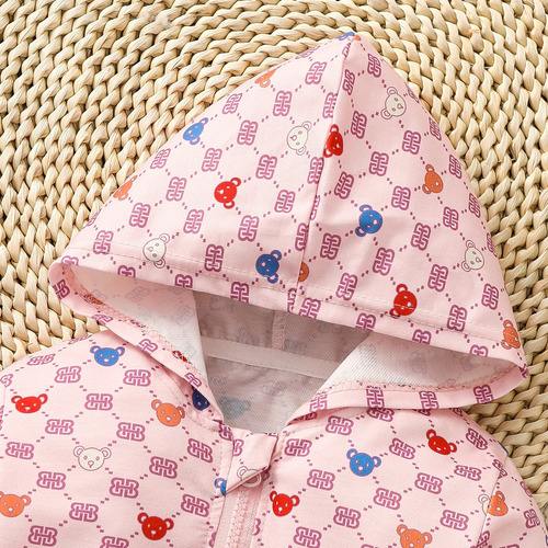 2pcs Conjunto Chaqueta Con Capucha Estampado Osito Para Niña Rosa 2-3 A