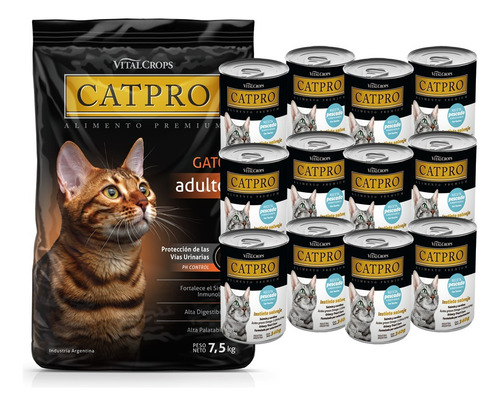 Alimento Gatos Catpro 7,5 Kg + 12 Latas De Alimento Humedo