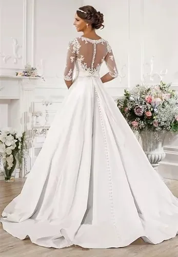 Vestido de noiva best sale manga tres quartos