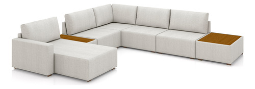 Sofá De Canto Chaise Mesa Lateral Sala 347cm Gales Bouclê Cru