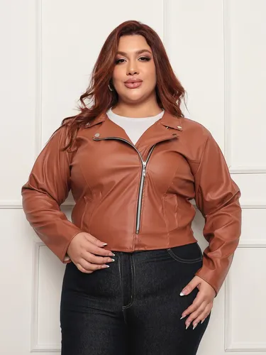 Jaqueta Feminina Plus Size Couro Fake Casaco Jaquetinha Frio