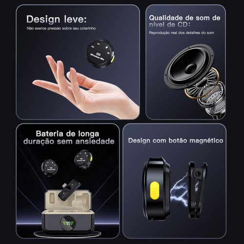 Microfone De Lapela Tipo C Duplo Imã Redondo Anti Ruído Live