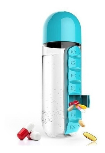 Imagen 2 de 7 de Botella Shaker Cilindro Agua Organizador Vitaminas Pastillas