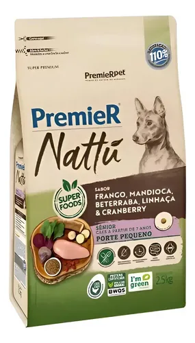 Ração Seca PremieRpet Nattu Cães Sênior Pequeno Frango Mandioca 2...