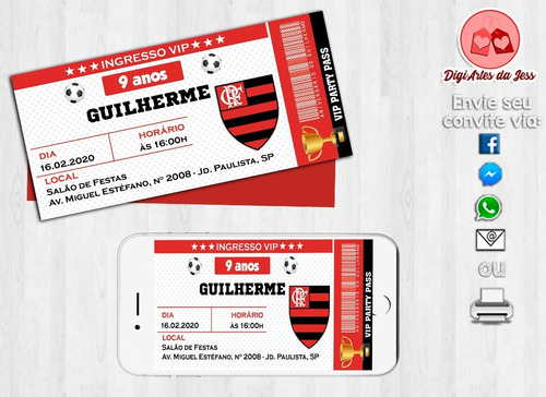 Imagem 1 de 2 de Convite Digital - Ingresso Futebol - Flamengo #2701