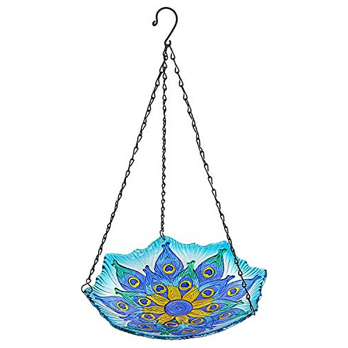 Hanging Bird Bath For Outdoors Glass Bowl Wildbird Dish...