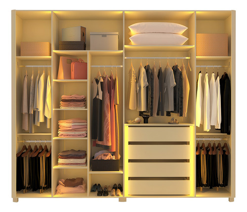 Guarda Roupa Casal Gelius Innova 2 Pt De Vidro Led Off White