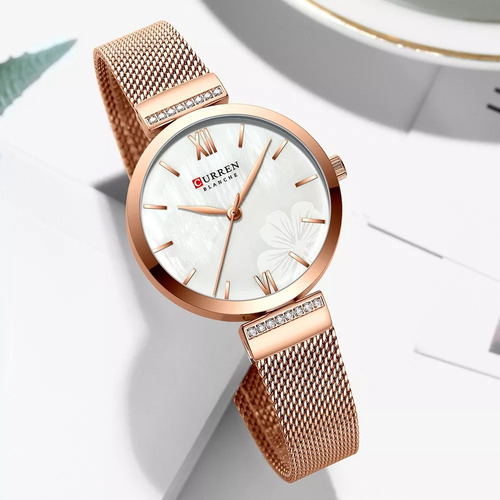 Reloj De Moda Curren De Oro Rosa Para Mujer Exquisito 3 Atm Oro Rosa Oro Rosa Blanco