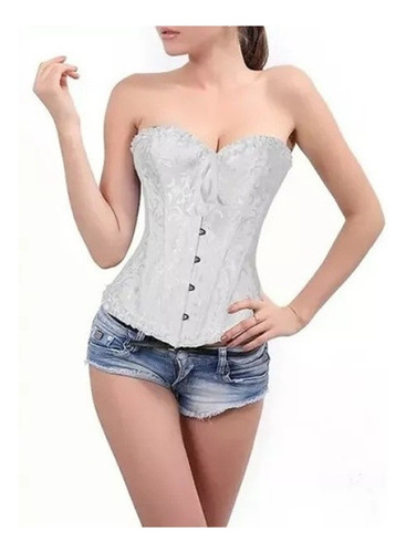 Mujer Satén Deshuesado Corsé Overbust Gótico Bustier Top