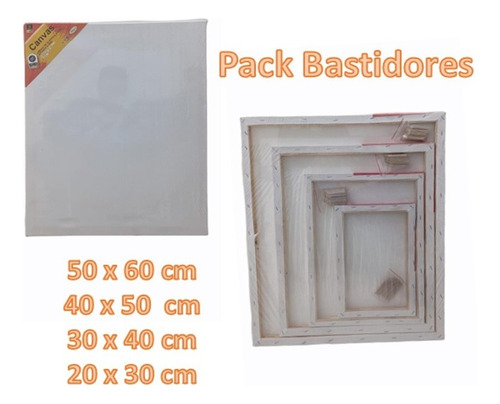 Pack/set 4 Bastidores Con Lienzo De Tela Distintos Tamaños