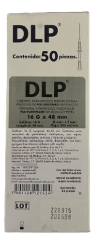 Catéter Poliuretano Gris Dlp Calibre 16g X 48mm C/50 Piezas 