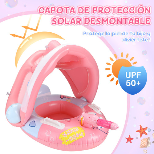 Flotador Salvavida Bebé Flotador de Piscina Niños Inflables Anillo De Natación Bandas del Brazo Inflables Pistola De Agua UPF50+ Toldo Solar Bomba Manual Juguete para Playa