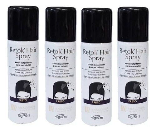Kit 04 Retok Hair Spray Disfarce Calvice E Branco Anaconda 