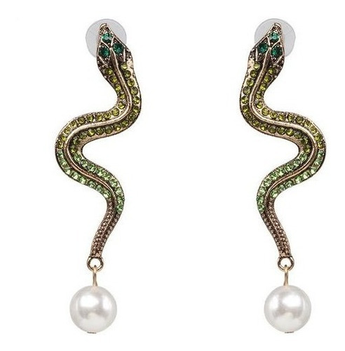 Aretes De Serpiente Víbora Con Perla Moda