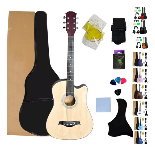 Guitarra Acustica Curva Kit Paquete Con Accesorios Completo Color Natural Orientación De La Mano Diestro