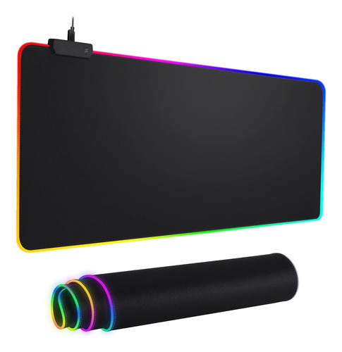 Mouse Pad Grande Antideslizante Con Iluminacion Rgb Negro