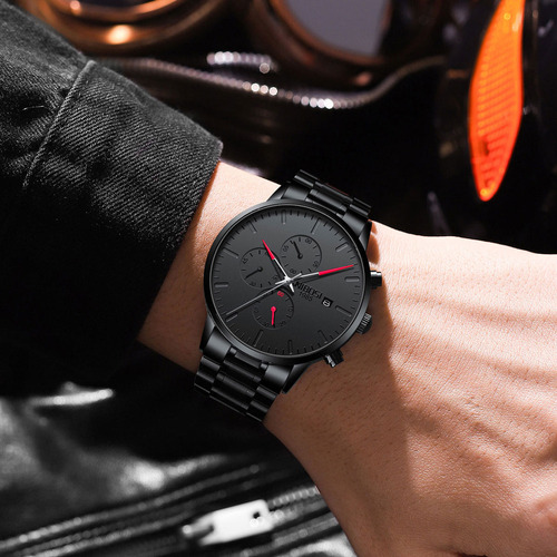 Reloj Nibosi 2588 Hombre Analógico Negro Acero 30m