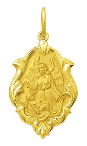 Medalha Religiosa Anjo Da Guarda Em Ouro 18k Classico 1,5cm