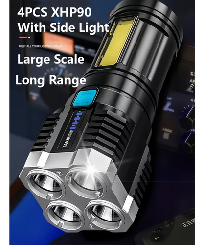 Linterna Led Usb Recargable Alto Alcance 330 Mts 4 Focos X3