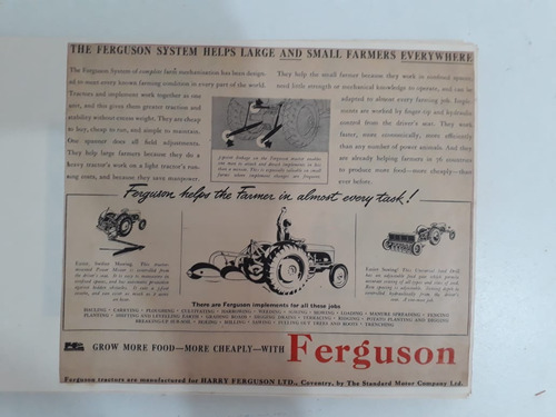 Propaganda Antiga Ferguson Trator Equipamento Publicidade 