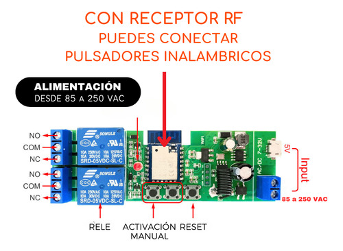 Interruptor Inteligente Wifi+2 Controles-2 Canales-7 A 32vdc