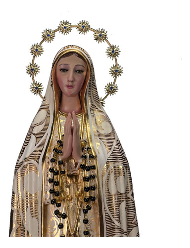 Escultura Virgen De Fátima 109cm Estofado En Hoja De Oro