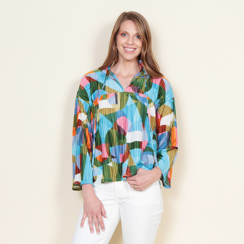 Blusa Wados Plisada Estampada Manga Larga Con Lazo En Escote