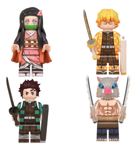 Kit 4 Miniaturas Demon Slayer Kimetsu Blocos De Montar