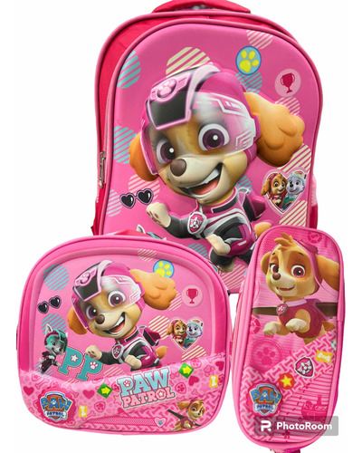 Skye Paw Patrol Set De Morral, Lonchera Y Cartuchera 3pzas