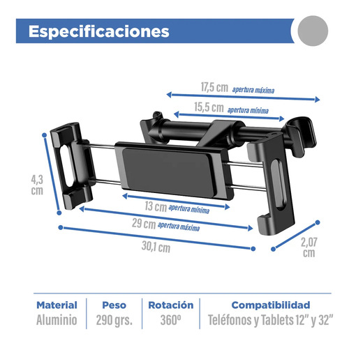 Soporte Para Tablet Celular Auto Asiento Trasero Negro