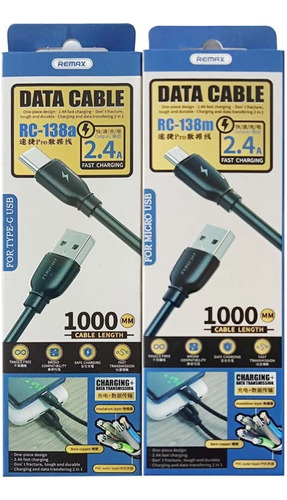 Cable Remax Micro Usb 2,4a Rc-138m (2 Unidades)