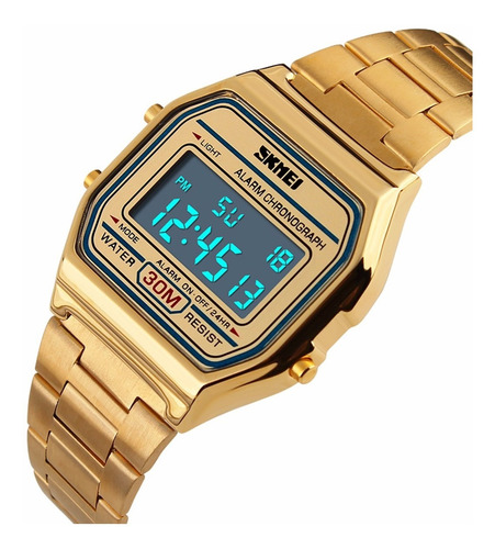 Relógio De Pulso Digital Skmei Mostrador Quadrado Ouro