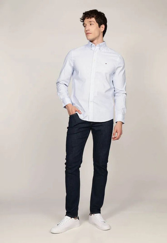Camisa Solid Poplin Regular Fit Celeste Tommy Hilfiger