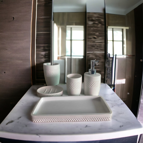 Set De Accesorios Para Baño 5pzas Blanco Fabricadas Resina