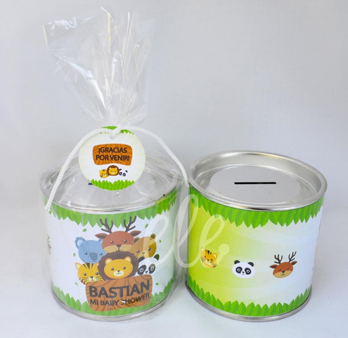 Souvenir Alcancía Lata Personalizada Tapa Desmon 10u+bolsita