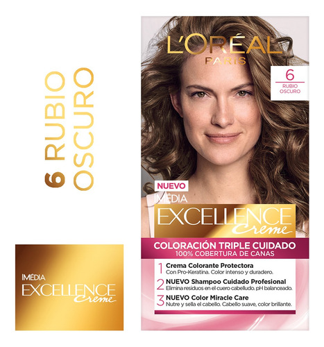 Tintura Loreal Paris Excellence Creme Tono 6 Rubio Oscuro