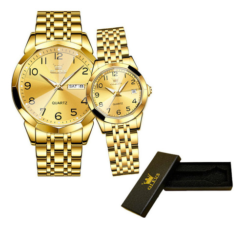 Reloj Olevs Analógico Con Calendario Empresarial Para Pareja Color del fondo Dorado