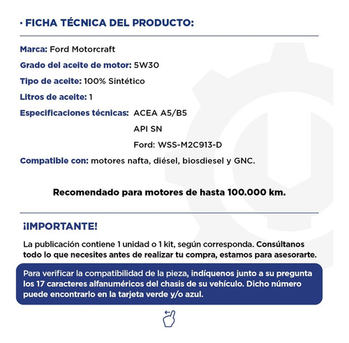 Aceite Ford Motorcraft 5w30 100% Sintético X 1 Lt