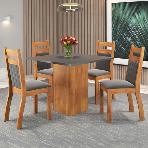 Mesa De Jantar 4 Lugares Vinhedo Mel/cinza/grafite - Viero Pés Cinza