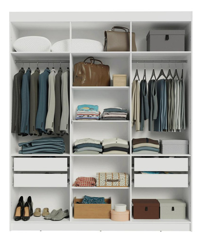 Guarda-roupa Casal 6 Portas C/ Espelho Bbr Saturno Madesa Cor Branco/branco/rustic